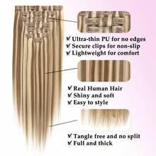 115g Bộ 7 lọn tóc nối kẹp liền mạch bằng tóc thật, dệt sát da, highlight vàng, giúp tăng độ dày cho tóc. - S14/613 - Xem 4