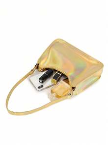 Fashionable Laser Armpit Baguette Bag - Gold - View 8