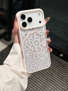 1pc Acrylic Leopard Print Pink Magnetic Phone Case, Anti-Yellow, Large Camera Hole, TPU Soft Edge Hard Shell, Suitable For IPhone 17 Air/16 Pro Max/16 Pro/16 Plus/16/15/14/13/12/11/XSM/XS/XR/7/8 - Pink - View 4