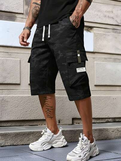 夏季休闲时尚工装裤，户外情侣款简约迷彩七分裤