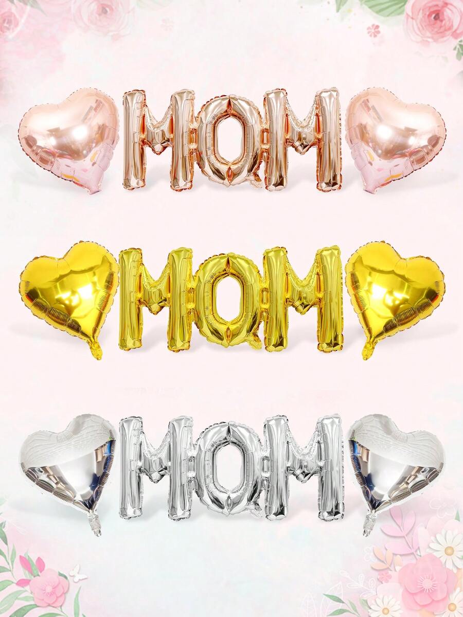 Bộ 3 bóng bay trang trí Ngày của Mẹ, gồm bóng bay chữ "Mom" và bóng bay hình trái tim, thích hợp để kỷ niệm Ngày của Mẹ, kỷ niệm ngày cưới, tiệc sinh nhật của mẹ, trang trí Ngày của Mẹ hạnh phúc. - Nhiều màu - Xem 1