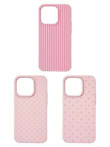 3pcs Set Soft Faux Leather Texture Bowknot/Stripe/Polka Dot Phone Case, Cute Girly Aesthetic Design, Shock-Resistant Protective Cover Compatible With IPhone & Galaxy - Multicolor - View 45