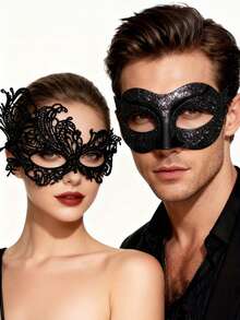 2件套奢华金色面具套装，威尼斯派对面具，适用于圣诞节、万圣节、狂欢节、浪漫情侣化装舞会，男女通用，情人节礼物 - 彩色 - 查看 3