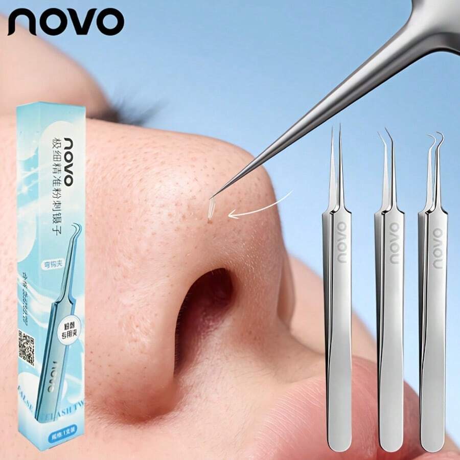 1pc Professional Precision Tweezers - Ultra-Fine Tip, High Hardness Stainless Steel Blackhead Cleaning Tweezers, Precise Acne Tool, Blackhead Remover, Eyebrow Tweezers, Strong Grip Hair & Beard Puller, Firm Grip - A - View 1