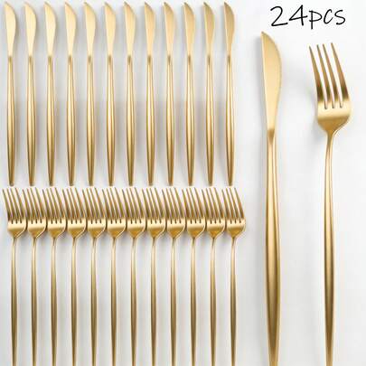 2/4/6/12/24 piezas Juego de cuchillo y tenedor de acero inoxidable - Cubiertos pulidos al espejo, aptos para lavavajillas, adecuados para bistec, barbacoa, comida diaria, ideal para el hogar, restaurante, Acción de Gracias, Navidad, Halloween