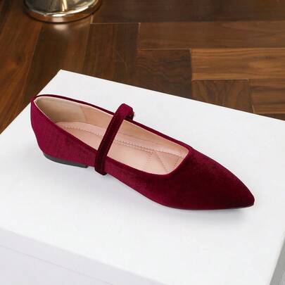Velvet Flat Mary Jane Shoes, Elegant French Retro Style, Versatile Solid Color Slip-On Shoes For All Seasons