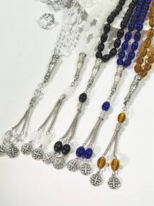33pcs Silver Double Tassel Glass Beaded Rosary Bracelet, Handmade - Multicolor - View 7