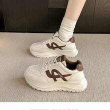 女士透气新款春季厚底运动鞋，超轻增高，超柔软，休闲运动鞋 - 棕色 - 查看 3