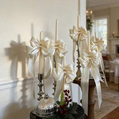 1pc Bow Decor Ribbon, 25cm Double-Layer Bow Ribbon, Suitable For Gifts, Party Candle Holders, Candles, Baskets, Valentine's Day, Birthday, Wedding, Perfume And Candle Box Home Decor