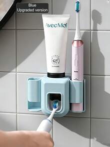 1个牙膏挤压器 - 可容纳2支牙刷和1支牙膏，自动牙膏分配器，牙刷架，DIY自粘式，含胶水 - 彩色 - 查看 15