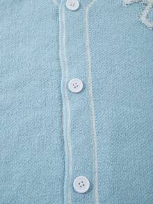 ANDREILEE 男士 V 领纽扣条纹针织开衫，休闲宽松街头风毛衣外套，适合春、秋、冬季穿着。 - 淺藍色 - 查看 5