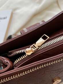 女士迷你复古刺绣斜挎水桶包 - 咖啡棕 - 查看 9