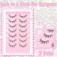 7 Pairs Cartoon Style False Eyelashes, Transparent Stem, Natural Long, Cosplay Makeup, Criss-Cross Big Eyes False Lashes, Full Strip Fake Eyelashes - Black - View 3