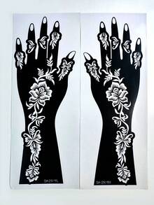 Bộ 2 khuôn vẽ hình xăm henna họa tiết hoa dây leo cổ điển tuyệt đẹp, phủ kín từ mu bàn tay đến cẳng tay, với các họa tiết hoa và cuộn xoắn xếp lớp tạo nên phong cách độc đáo, lý tưởng cho nghệ thuật henna, các bữa tiệc và vẻ ngoài lạ mắt, dễ dàng sử dụng mà không cần kỹ năng. - màu đen - Xem 9
