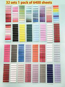 6400pcs, 32 Styles/Pack - Retro European Fluorescent PET Sticky Notes, Morandic Color Tones, Soft Hues And Vintage Colors, Transparent Index Tabs For Easy Organization - Multicolor - View 9