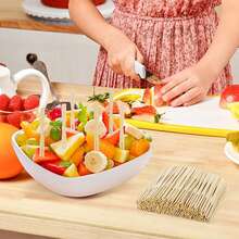 100pcs Bamboo Cocktail Forks, Mini Fruit Picks, Double-Ended Design, Buffet Utensils, Wooden Skewers, Christmas Gifts - Apricot - View 5