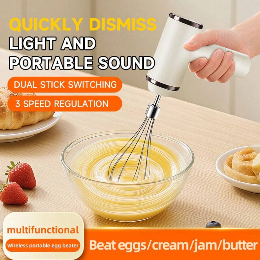 800mAh USB Rechargeable Cordless Electric Hand Mixer Set, Suitable For Baking And Cooking - Multicolor - View 1