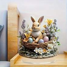 2D Acrylic Easter Bunny Decor, Suitable For Home, Office And Cafe Display, Flat Design For Desktop Placement - A - View 4