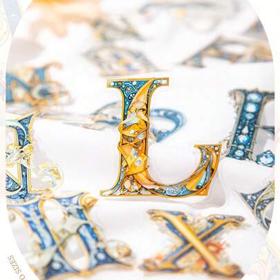 26pcs/Pack Vintage Baroque Letter Art Stickers, Asymmetrical PET Sticker Pack For Scrapbooking, Floral & Plant Themed Letter Stickers, Cute Decorative Waterproof Stickers For DIY Planner, School & Office Supplies