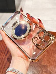 MewTrek Luxury Electroplated Transparent Gold Phone Case With Rotating Stand, Built-In Makeup Mirror, Glitter Diamond Y2K Style, Summer New Silicone Shockproof Soft Shell, Compatible With Samsung Galaxy S24 S25 Ultra FE A56 A16 4G 5G, Compatible With Xiaomi 14C, Compatible With Huawei Honor Reno Y2K Style Unisex 2025 - Gold - View 6