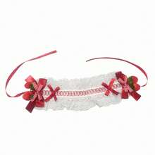 1件手工蕾丝花边草莓发箍，可爱针织蝴蝶结草莓冰淇淋发饰，适合女孩角色扮演、女仆装、洛丽塔时尚，红色 - 彩色 - 查看 8