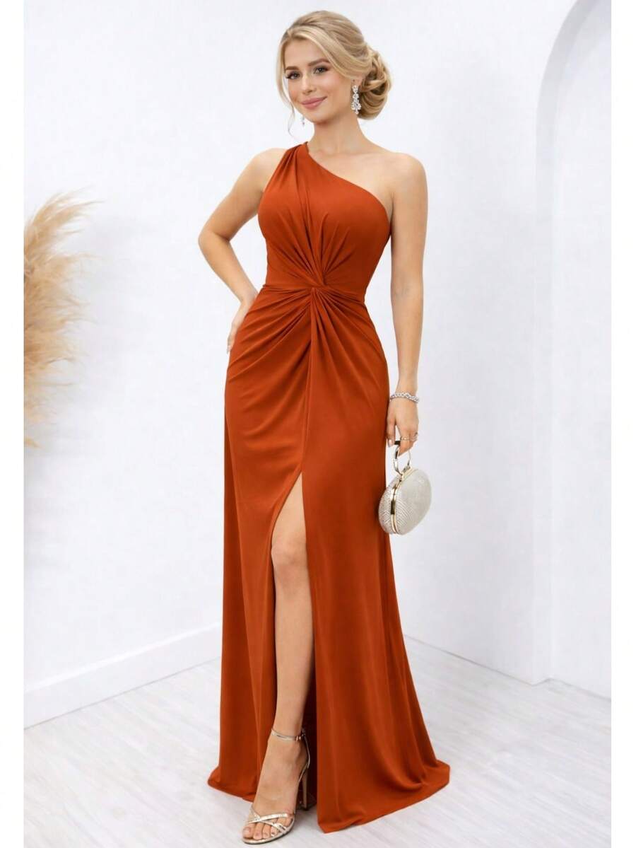 Bridesmaid Dress Guests Promotion Knot Olive Green Fuchsia Black Lilac Terracotta Emerald Royal Red Marsala Navy Without Shine - 紅陶 - 查看 1