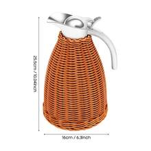 1.5L Thermal Carafe, 0.4Gal Stainless Steel Dual Wall Vacuum Thermal, 12h Warm & 24h Cold Retention, Hand Woven Rattan Body Coffee Carafe For Home, Coffee Shop - Coffee Brown - View 2