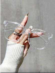 男女通用方形透明镜片眼镜，适合日常佩戴，校园风大镜框眼镜可修饰脸型 - 彩色 - 查看 2