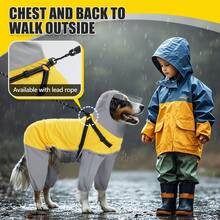 Reflective Dog Raincoat - Yellow With Black Strap, Lightweight Polyester Pullover For Medium To Large Breeds, Rainproof Hooded Jacket With Adjustable Straps, Machine Washable, Pet Clothing,Reflective Dog Gear | Adjustable Strap Jacket - Multicolor - View 7