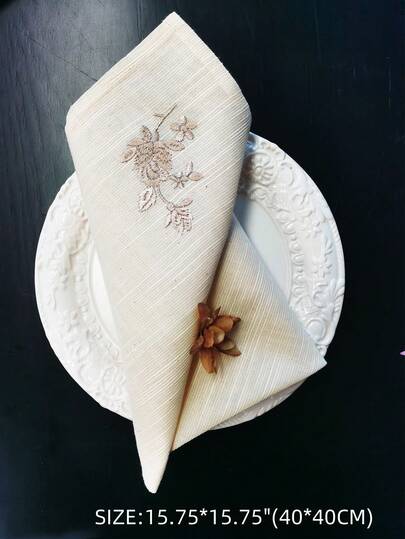 1 pièce/4 pièces Serviettes de cuisine 100% polyester, serviettes carrées élégamment brodées convenant pour restaurant, pique-nique, café, fête, rendez-vous, mariage, décoration intérieure et extérieure