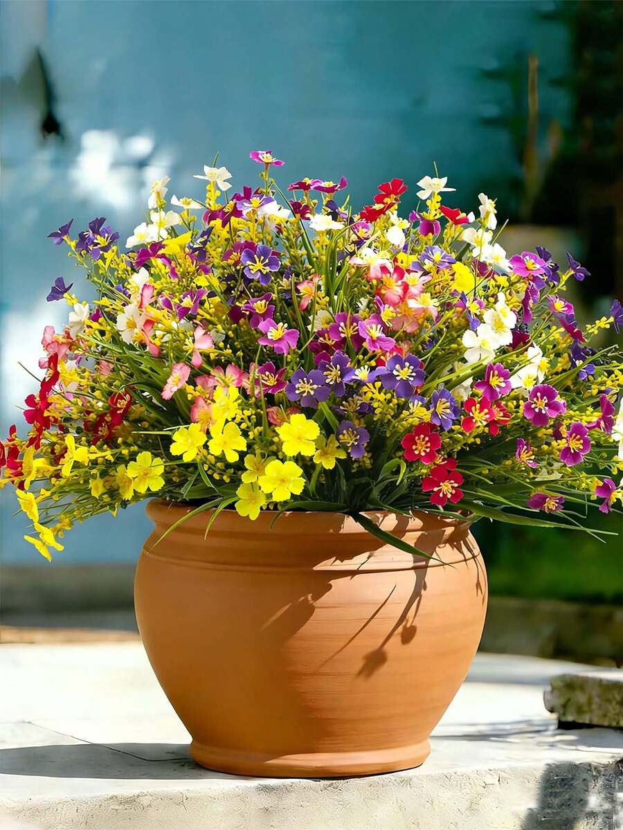 5pcs Artificial Colorful Floral Bouquet, Silk Daisy, Eucalyptus, Morning Glory Hanging Basket, UV-Resistant, Suitable For Outdoor Decor, Garden, Patio, Corridor, Balcony, Wedding, Bouquet, Summer, Home Decor, Living Room, Bedroom, Tabletop, Wall, Vase Filler, Birthday Gift, Graduation Gift - Multicolor - View 1