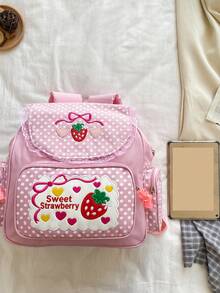 Soft Girl Sweet Lolita Small Backpack, Cute Embroidered Lace Girl Student Backpack, Fruit Strawberry Daypack - Pink - View 6