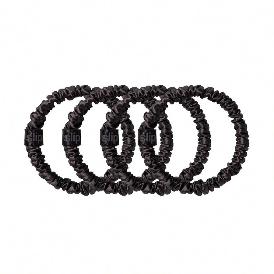 Slip Silk Skinny Scrunchies | 100% Mulberry Silk, Anti-Crease, Gentle On Hair, Reduces Breakage | Stylish & Durable | Set Of 4 - 黑色 - 查看 1