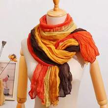 1pc Women's Long Lightweight Linen Ombre Scarf, Fashionable Casual For Daily Matching, Beach, Vacation Or Sun Protection - Multicolor - View 9