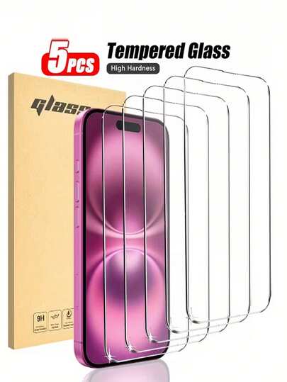 5pcs Ultra-Clear Tempered Glass Screen Protector Set, Compatible With IPhone 16/16 Plus, Features High Definition, Smooth Touch And Anti-Scratch. Suitable For IPhone 17 Pro Max, 16 Pro Max, 15 Pro Max, 14 Pro Max, 13, 12, 11 Pro Max, 7, 8, SE2 And Other Models. Also Compatible With Phone Cases.