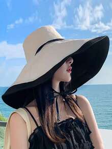 1pc New Double-Sided Wide Brim Women Bucket Hat, Summer Sun Protection - A - View 8
