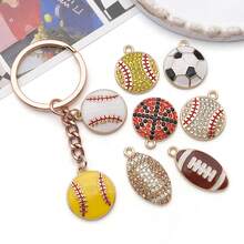 5/10pcs Sports Charms Enamel Basketball Baseball Pendant Charms For Jewelry Making Rhinestone Ball Game Softball Charms For Necklace Bracelet Earrings DIY Crafts - Multicolor - View 4