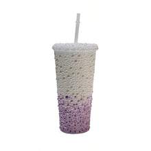 1pc 650ml Handmade Diamond Cup, Double Layer PS Plastic Straw Cup, Large Capacity 650ml Gemstone Diamond Cup, Handheld Cup, Portable Pearl Cup [5 Styles Available] - Multicolor - View 31