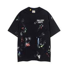 GALLERY Style Hand Painted Splatter Graffiti Print Short Sleeve T-Shirt For Men Women - Y2K Vintage Washed Graphic Tee With Distressed Artwork, High-Street Casual Summer Top - 黑色 - 查看 1