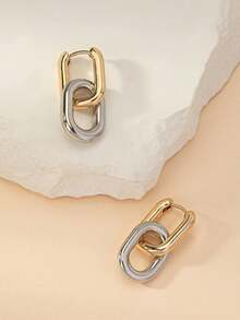 1 par de pendientes de pinza con forma geométrica en U minimalista para mujeres, la ligera curvatura de los pasadores de la oreja normal - Dorado - Ver 4