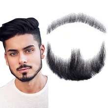 Barba postiza realista de cabello humano para fiestas de Halloween - Negro - Ver 9