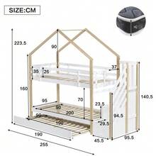 Bunk Bed, Extendable Cabin Bed, Sliding Bed, Staircase With 3 Drawers, Children's Bed With Fall Protection And Bed Rail, With Slatted Base, Natural + White (90x200cm & 90x190cm) - White - View 5