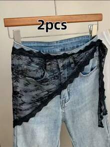 1pc White Lace Triangular Scarf, Fashionable Lace Triangular Scarf Waist Tie Apron, Women's Spring/Summer Fashionable Tie Decor, Suitable For Pure Style Mini Skirts - White - View 7