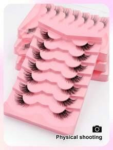 1 Set Asiteo 7 Pairs Half-Strip False Eyelashes, Transparent Band With Cat Eye Tail Extension, Natural Soft Faux Mink Lashes, Fluffy & Soft, Suitable For Natural Makeup - A - View 7