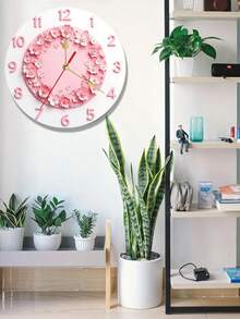 1pc 2D Butterfly Heart Shaped Silent Wall Clock - 10/12 Inch Round Wooden Pink Floral Blue Butterfly Theme Silent Wall Clock, Green Large Wall Clock, Lab Butterfly Wall Clock, Living Room Wall Clock - A - View 2