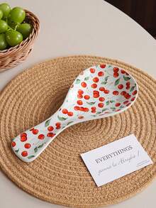 1pc Cherry Ceramic Spoon Rest, Can Hold Soup Spoon And Long Handle Spoon, Kitchen Counter Splash Guard And Spoon Holder, Suitable For Kitchen And Knife Rack, Soup Spoon Brush Kitchen Utensil Storage, Kitchen Dining Tools, Gift Presentation, Holiday Decor - Multicolor - View 12