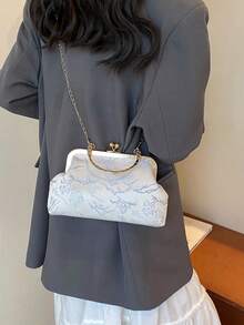 Fashion Graffiti Pattern Handbag, Elegant Tote Bag For Party And Shopping, Pattern Placement Random - Baby Blue - View 6