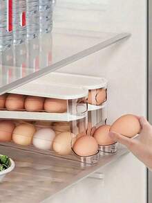 2pcs Eggs Refrigerator Holder, Automatic Rolling Double-Layer Egg Holder, Preserves Freshness, Space Saving Egg Dispenser Holder, Sliding Container Holds 12-14 Eggs - Hinged Design, Plastic Material, No Food Contact - Refrigerator Storage Rack, Kitchen Egg Tray, Egg Organiser. - 彩色 - 查看 2
