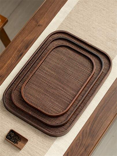 2pcs Tray + Placemat Set, Tea Tray, Serving Tray, Brown Luxury Tray Set, Dessert Display Plate, Multipurpose Fruit Tray, Suitable For Dining Table Decor, Home And Kitchen