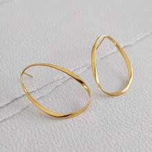 Minimalist Fine Jewelry 925 Sterling Silver 18k Gold Plated Irregular Twist Hollow Out Front Oval Stud Earring - Oval Stud Earring - View 12